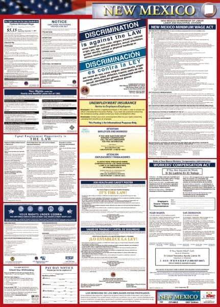 NMC - 24" Wide x 40" High Laminated Paper Labor Law Information Poster - New Mexico Jurisdiction, 0.03" Thick, English - All Tool & Supply