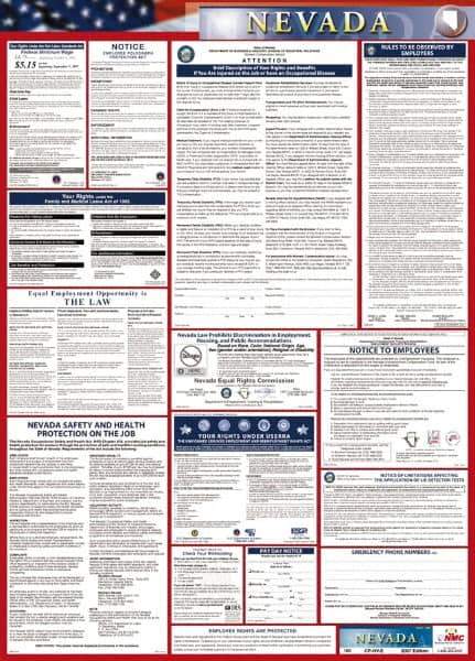 NMC - 24" Wide x 40" High Laminated Paper Labor Law Information Poster - Nevada Jurisdiction, 0.03" Thick, English - All Tool & Supply