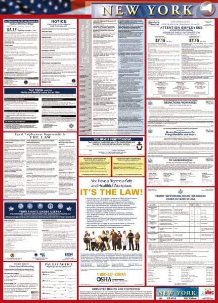 NMC - 24" Wide x 40" High Laminated Paper Labor Law Information Poster - New York Jurisdiction, 0.03" Thick, English - All Tool & Supply