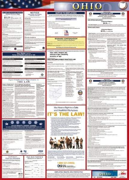 NMC - 24" Wide x 40" High Laminated Paper Labor Law Information Poster - Ohio Jurisdiction, 0.03" Thick, English - All Tool & Supply