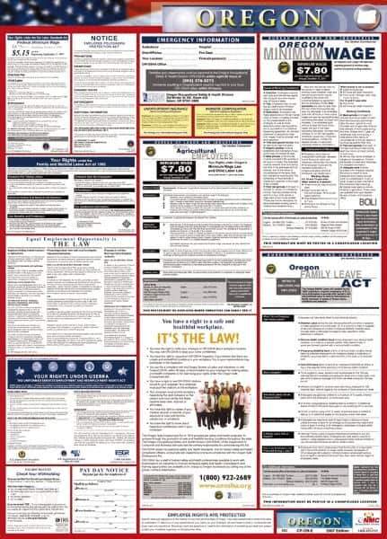 NMC - 24" Wide x 40" High Laminated Paper Labor Law Information Poster - Oregon Jurisdiction, 0.03" Thick, English - All Tool & Supply