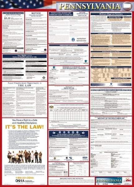 NMC - 24" Wide x 40" High Laminated Paper Labor Law Information Poster - Pennsylvania Jurisdiction, 0.03" Thick, English - All Tool & Supply