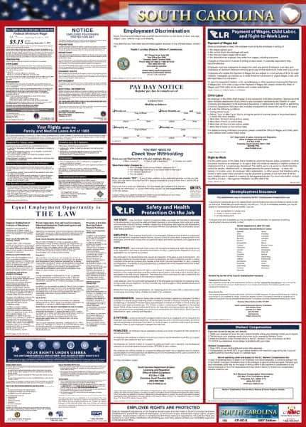 NMC - 24" Wide x 40" High Laminated Paper Labor Law Information Poster - South Carolina Jurisdiction, 0.03" Thick, English - All Tool & Supply