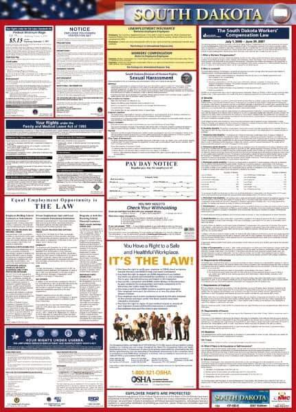 NMC - 24" Wide x 40" High Laminated Paper Labor Law Information Poster - South Dakota Jurisdiction, 0.03" Thick, English - All Tool & Supply