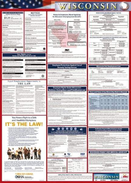 NMC - 24" Wide x 40" High Laminated Paper Labor Law Information Poster - Wisconsin Jurisdiction, 0.03" Thick, English - All Tool & Supply