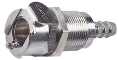 CPC Colder Products - 3/8" Inside Tube Diam, Brass, Quick Disconnect, Hose Barb Valved Panel Mount Coupling Body - 250 Max psi, -40 to 180°F, 1.87" OAL x 0.89" Overall Height, Chrome Plated - All Tool & Supply