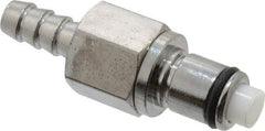 CPC Colder Products - 1/4" Inside Tube Diam, Brass, Quick Disconnect, Hose Barb Valved Inline Coupling Insert - 250 Max psi, -40 to 180°F, 2" OAL x 0.65" Overall Height, Chrome Plated - All Tool & Supply