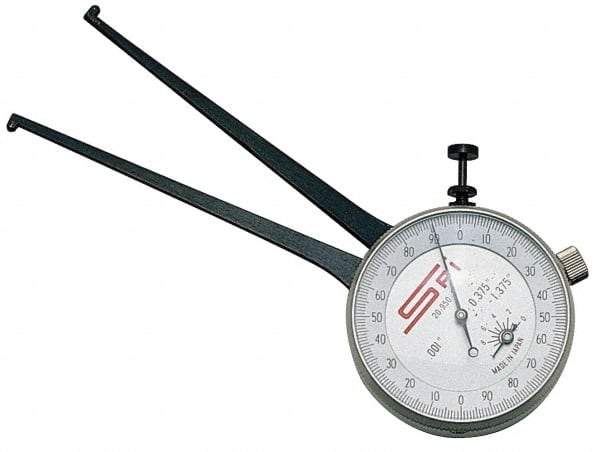 SPI - 75 to 100mm Inside Dial Caliper Gage - 0.025mm Graduation, 0.038mm Accuracy, 3-1/4" Leg Length, Ball Contact Points - All Tool & Supply