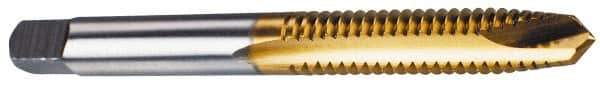 Hertel - #12-28 UNF, 2 Flute, TiN Finish, High Speed Steel Spiral Point Tap - Plug Chamfer, Right Hand Thread, 2-3/8" OAL, 15/16" Thread Length, 0.22" Shank Diam, 2B/3B Class of Fit - Exact Industrial Supply