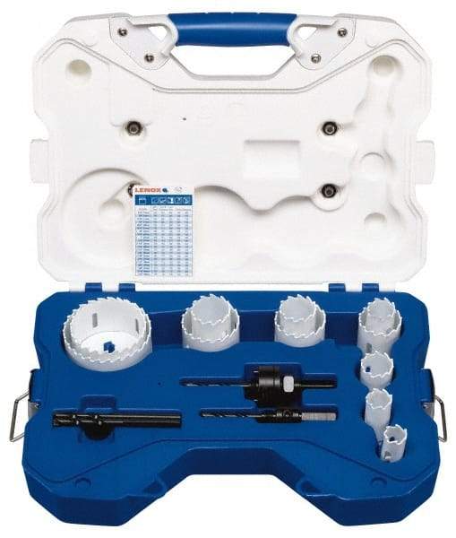 Lenox - 15 Piece, 3/4" to 3" Saw Diam, Contractor's Hole Saw Kit - Carbide-Tipped, Toothed Edge, Pilot Drill Model No. 123CT, Includes 11 Hole Saws - All Tool & Supply