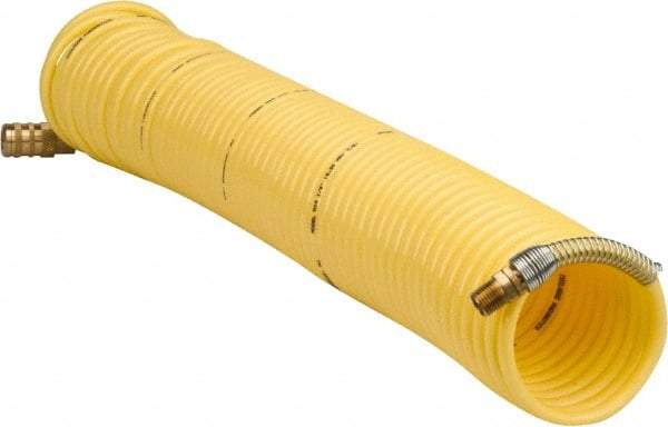 Coilhose Pneumatics - 1/4" ID, 1/4 Thread, 50' Long, Yellow Nylon Coiled & Self Storing Hose - 185 Max psi, Industrial Interchange Coupler x Male Swivel - All Tool & Supply