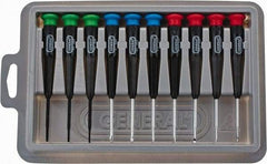 General - 10 Piece Phillips, Slotted & Torx Screwdriver Set - Electrician Shank, Plastic Handle, Blade Sizes: Length 1-1/2, Bit Sizes: Philips #000 to #0, Torx T6, T7 & T8, Tip Thickness: 3/64, 1/16, 5/64 & 3/32 - All Tool & Supply