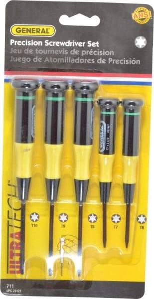 General - 5 Piece T6 to T10 Micro Handle Torx Driver Set - T6, T7, T8, T9, T10 - All Tool & Supply