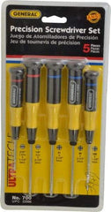 General - 5 Piece Phillips & Slotted Screwdriver Set - Electrician Shank, Plastic Handle, Blade Sizes: Length 1-1/2 & 2-1/2, Bit Sizes: Philips #00 to #1, Tip Thickness: 3/32 & 1/8 - All Tool & Supply