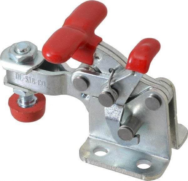 De-Sta-Co - 350 Lb Holding Capacity, Horizontal Handle, Manual Hold Down Toggle Clamp - 173° Handle Movement, 92° Bar Opening, U-Bar, Flanged Base, Electro-Plated Zinc, Carbon Steel - All Tool & Supply