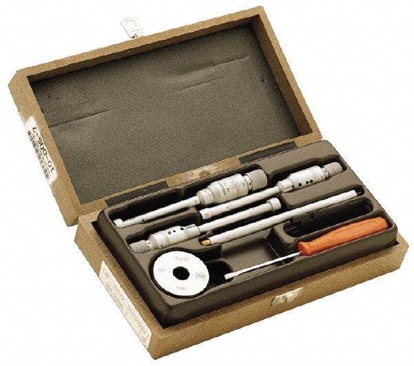 TESA Brown & Sharpe - 0.8 to 1.6", Steel, TiN Coated, Mechanical Inside Micrometer Set - 0.0001" Graduation, Friction Thimble, (2) Setting Rings Included - All Tool & Supply