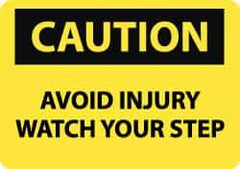 NMC - "Caution - Avoid Injury - Watch Your Step", 10" Long x 14" Wide, Pressure-Sensitive Vinyl Safety Sign - Rectangle, 0.004" Thick, Use for Accident Prevention - All Tool & Supply