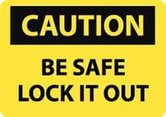 NMC - "Caution - Be Safe - Lock It Out", 10" Long x 14" Wide, Pressure-Sensitive Vinyl Safety Sign - Rectangle, 0.004" Thick, Use for Accident Prevention - All Tool & Supply