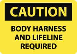 NMC - "Caution - Body Harness and Lifeline Required", 10" Long x 14" Wide, Rigid Plastic Safety Sign - Rectangle, 0.05" Thick, Use for Accident Prevention - All Tool & Supply