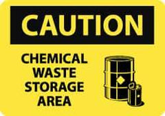 NMC - "Caution - Chemical Waste Storage Area", 10" Long x 14" Wide, Pressure-Sensitive Vinyl Safety Sign - Rectangle, 0.004" Thick, Use for Hazardous Materials - All Tool & Supply