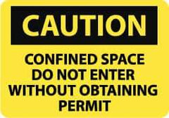 NMC - "Caution - Confined Space - Do Not Enter without Obtaining Permit", 10" Long x 14" Wide, Pressure-Sensitive Vinyl Safety Sign - Rectangle, 0.004" Thick, Use for Accident Prevention - All Tool & Supply