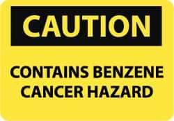 NMC - "Caution - Contains Benzene - Cancer Hazard", 10" Long x 14" Wide, Pressure-Sensitive Vinyl Safety Sign - Rectangle, 0.004" Thick, Use for Hazardous Materials - All Tool & Supply