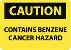 NMC - "Caution - Contains Benzene - Cancer Hazard", 10" Long x 14" Wide, Rigid Plastic Safety Sign - Rectangle, 0.05" Thick, Use for Hazardous Materials - All Tool & Supply