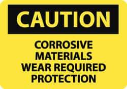 NMC - "Caution - Corrosive Materials - Wear Required Protection", 10" Long x 14" Wide, Rigid Plastic Safety Sign - Rectangle, 0.05" Thick, Use for Hazardous Materials - All Tool & Supply