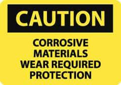 NMC - "Caution - Corrosive Materials - Wear Required Protection", 10" Long x 14" Wide, Aluminum Safety Sign - Rectangle, 0.04" Thick, Use for Hazardous Materials - All Tool & Supply