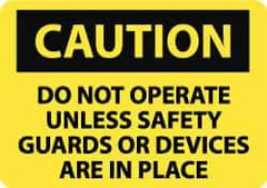 NMC - "Caution - Do Not Operate Unless Safety Guards or Devices Are in Place", 10" Long x 14" Wide, Pressure-Sensitive Vinyl Safety Sign - Rectangle, 0.004" Thick, Use for Accident Prevention - All Tool & Supply