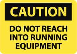 NMC - "Caution - Do Not Reach into Running Equipment", 10" Long x 14" Wide, Pressure-Sensitive Vinyl Safety Sign - Rectangle, 0.004" Thick, Use for Accident Prevention - All Tool & Supply