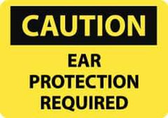 NMC - "Caution - Ear Protection Required", 10" Long x 14" Wide, Pressure-Sensitive Vinyl Safety Sign - Rectangle, 0.004" Thick, Use for Accident Prevention - All Tool & Supply