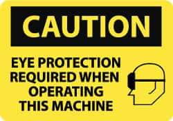 NMC - "Caution - Eye Protection Required When Operating This Machine", 10" Long x 14" Wide, Pressure-Sensitive Vinyl Safety Sign - Rectangle, 0.004" Thick, Use for Accident Prevention - All Tool & Supply