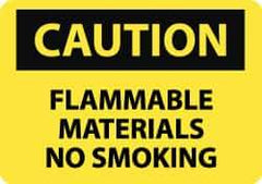 NMC - "Caution - Flammable Materials - No Smoking", 10" Long x 14" Wide, Pressure-Sensitive Vinyl Safety Sign - Rectangle, 0.004" Thick, Use for Hazardous Materials - All Tool & Supply