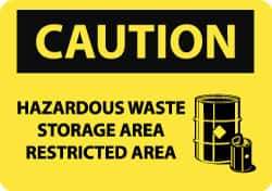 NMC - "Caution - Hazardous Waste Storage Area - Restricted Area", 10" Long x 14" Wide, Pressure-Sensitive Vinyl Safety Sign - Rectangle, 0.004" Thick, Use for Hazardous Materials - All Tool & Supply