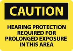 NMC - "Caution - Hearing Protection Required for Prolonged Exposure in This Area", 10" Long x 14" Wide, Pressure-Sensitive Vinyl Safety Sign - Rectangle, 0.004" Thick, Use for Accident Prevention - All Tool & Supply