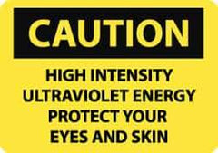 NMC - "Caution - High Intensity Ultraviolet Energy - Protect Your Eyes and Skin", 10" Long x 14" Wide, Pressure-Sensitive Vinyl Safety Sign - Rectangle, 0.004" Thick, Use for Accident Prevention - All Tool & Supply