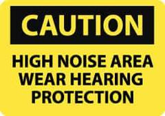 NMC - "Caution - High Noise Area - Wear Hearing Protection", 10" Long x 14" Wide, Pressure-Sensitive Vinyl Safety Sign - Rectangle, 0.004" Thick, Use for Accident Prevention - All Tool & Supply