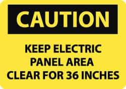 NMC - "Caution - Keep Electric Panel Area Clear for 36 Inches", 10" Long x 14" Wide, Pressure-Sensitive Vinyl Safety Sign - Rectangle, 0.004" Thick, Use for Accident Prevention - All Tool & Supply