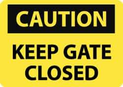 NMC - "Caution - Keep Gate Closed", 10" Long x 14" Wide, Pressure-Sensitive Vinyl Safety Sign - Rectangle, 0.004" Thick, Use for Accident Prevention - All Tool & Supply