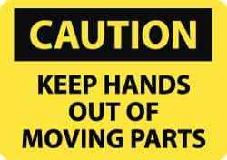 NMC - "Caution - Keep Hands Out of Moving Parts", 10" Long x 14" Wide, Pressure-Sensitive Vinyl Safety Sign - Rectangle, 0.004" Thick, Use for Accident Prevention - All Tool & Supply