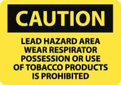 NMC - "Caution - Lead Hazard Area - Wear Respirator - Possession or Use of Tobacco Products Is Prohibited", 10" Long x 14" Wide, Pressure-Sensitive Vinyl Safety Sign - Rectangle, 0.004" Thick, Use for Accident Prevention - All Tool & Supply