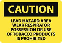 NMC - "Caution - Lead Hazard Area - Wear Respirator - Possession or Use of Tobacco Products Is Prohibited", 10" Long x 14" Wide, Rigid Plastic Safety Sign - Rectangle, 0.05" Thick, Use for Accident Prevention - All Tool & Supply