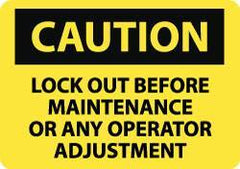 NMC - "Caution - Lock Out Before Maintenance or Any Operator Adjustment", 10" Long x 14" Wide, Rigid Plastic Safety Sign - Rectangle, 0.05" Thick, Use for Accident Prevention - All Tool & Supply