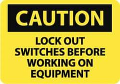 NMC - "Caution - Lock Out Switches Before Working On Equipment", 10" Long x 14" Wide, Aluminum Safety Sign - Rectangle, 0.04" Thick, Use for Accident Prevention - All Tool & Supply