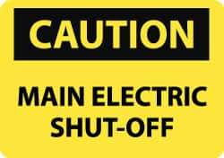 NMC - "Caution - Main Electric Shut-Off", 10" Long x 14" Wide, Pressure-Sensitive Vinyl Safety Sign - Rectangle, 0.004" Thick, Use for Accident Prevention - All Tool & Supply