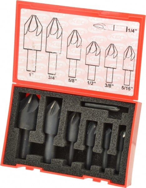 Keo - 7 Piece, 1/4 to 1" Head Diam, 90° Included Angle, Single End Countersink Set - All Tool & Supply