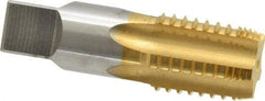 Hertel - 3/4-14 NPT, 5 Flutes, TiN Coated, High Speed Steel, Interrupted Thread Pipe Tap - Regular Hook - All Tool & Supply