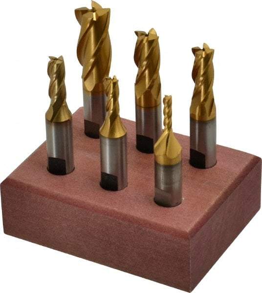 Hertel - 1/8 to 1/2", 4 Flute End Mill Set - TiN Coated, High Speed Steel, 3/8" Shank Diam - All Tool & Supply