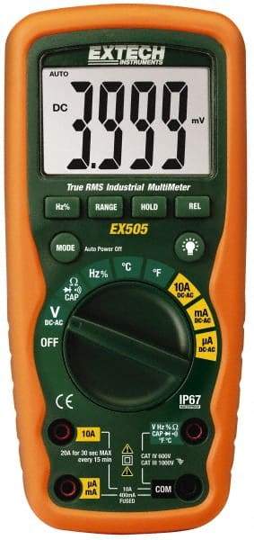 Extech - EX505, CAT IV, 1,000 VAC/VDC, Digital True RMS Multimeter - 40 mOhm, Measures Voltage, Capacitance, Current, Frequency, Resistance, Temperature - All Tool & Supply